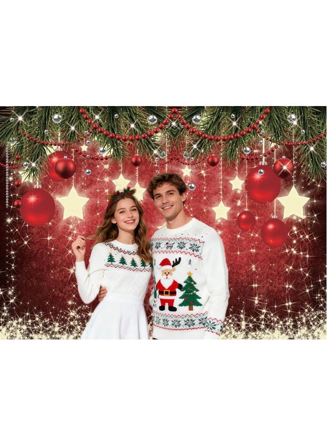 CHAIYA 7x5ft Christmas Red Background Winter Snowflake New Year's Eve Photography Family Party Shining Stars Background Red Happy Background Baby Shower Decoration Photo Studio Road CY128 - Image 2