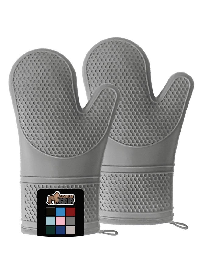 Gorilla Grip GORILLA GRIP Heat Resistant Durable Silicone Oven Mitts, BPA-Free Protective Grilling Potholders, Soft Cotton Lining, Flexible Waterproof Cooking Mitt Set, Kitchen Home Essentials, 12.5x8.3, Gray  - Image 1