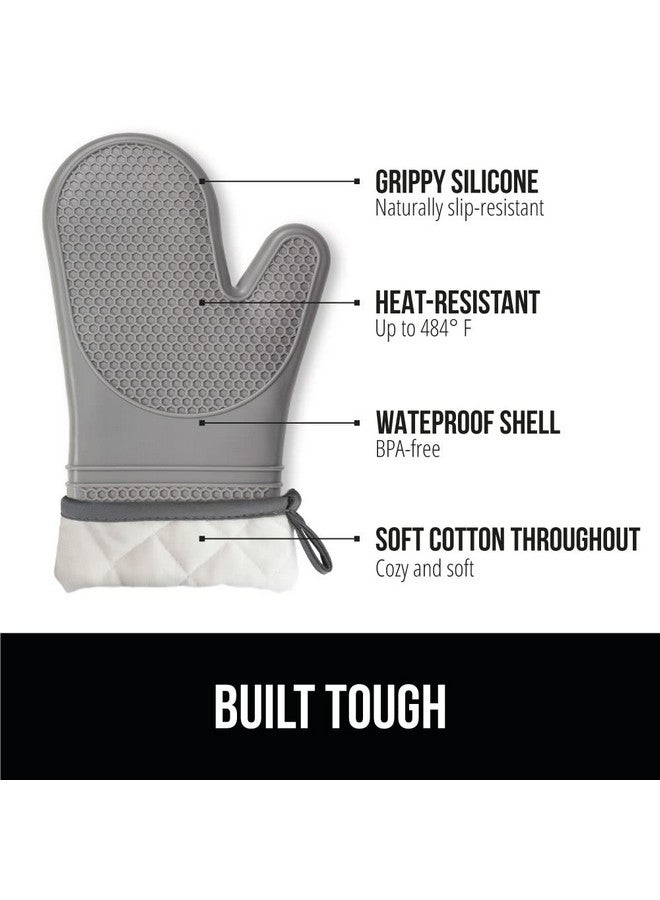 Gorilla Grip GORILLA GRIP Heat Resistant Durable Silicone Oven Mitts, BPA-Free Protective Grilling Potholders, Soft Cotton Lining, Flexible Waterproof Cooking Mitt Set, Kitchen Home Essentials, 12.5x8.3, Gray  - Image 2