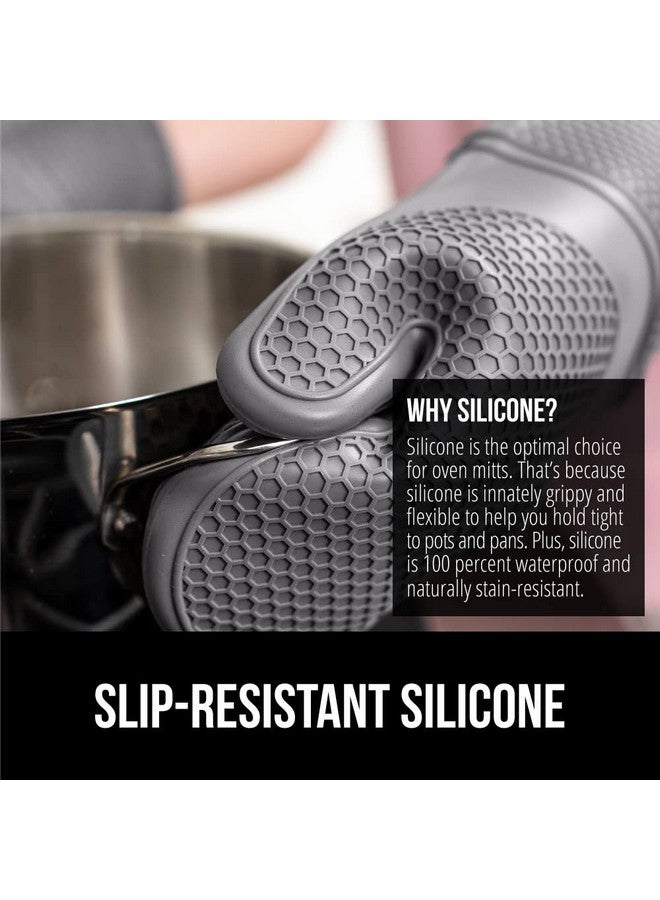 Gorilla Grip GORILLA GRIP Heat Resistant Durable Silicone Oven Mitts, BPA-Free Protective Grilling Potholders, Soft Cotton Lining, Flexible Waterproof Cooking Mitt Set, Kitchen Home Essentials, 12.5x8.3, Gray  - Image 3