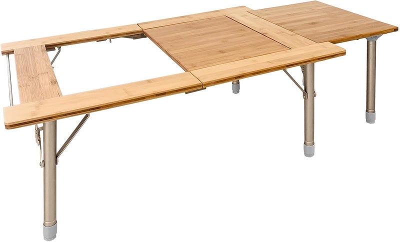 KingCamp طاولة كينغ كامب الخارجية، قابلة للطي، طاولة المدفأة، طاولة التخييم، طاولة من الخيزران، قابلة للتعديل في الارتفاع بلا خطوات، متوافقة مع موقد الطهي، طاولة نار المخيم، للشواء، المطبخ، حقيبة تخزين متضمنة - Image 1