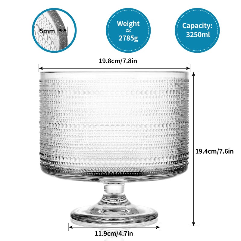 MDLUU Glass Trifle Bowl with Pedestal, 3.43qt Footed Dessert Stand, Vintage Centerpiece Bowl for Layered Cakes, Fruits, Salad (Raindrop Pattern) - Image 3