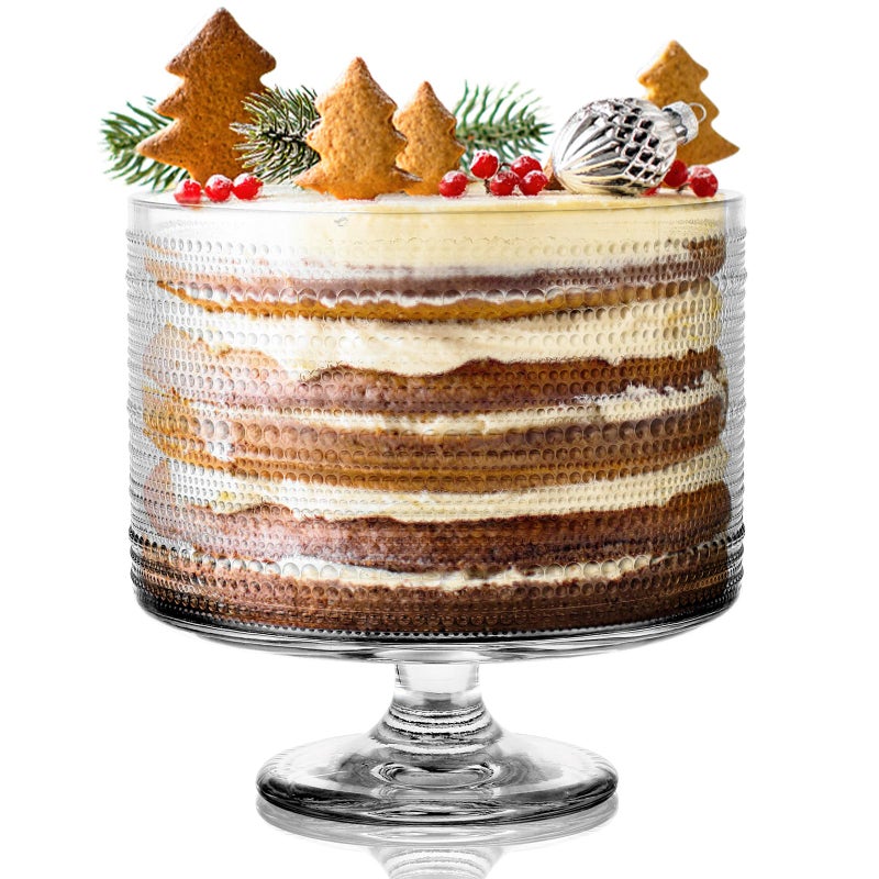 MDLUU Glass Trifle Bowl with Pedestal, 3.43qt Footed Dessert Stand, Vintage Centerpiece Bowl for Layered Cakes, Fruits, Salad (Raindrop Pattern) - Image 2