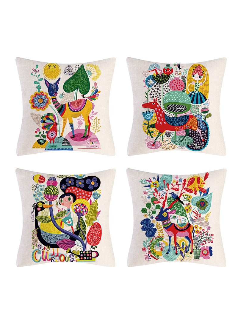 Y&D Colorful Throw Pillow Case, Covers 45x45 Decorative Case Set of 4 Linen Boho Cushion 18 x inch for Couch Sofa Car Bed Living Room  - Image 1
