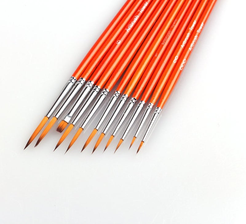 Artbrush Tower Small Enamel Paint Brushes Set - 11 Pieces Detail Painting Kit for Artists, Model, Miniature, Acrylic and Watercolor Paint Red - Image 3