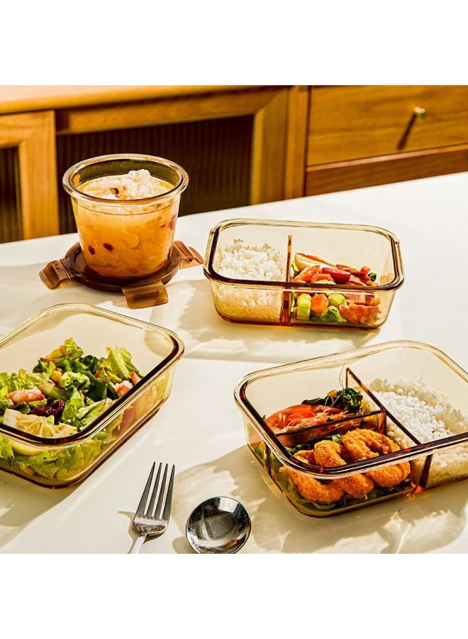 Cilock Xile Kuo Heat-resistant Glass Food Storage Container, Microwave-safe Lunch Box, Large Capacity Meal Box For Office Workers, Amber Three-compartment + Round + Bag - Image 4