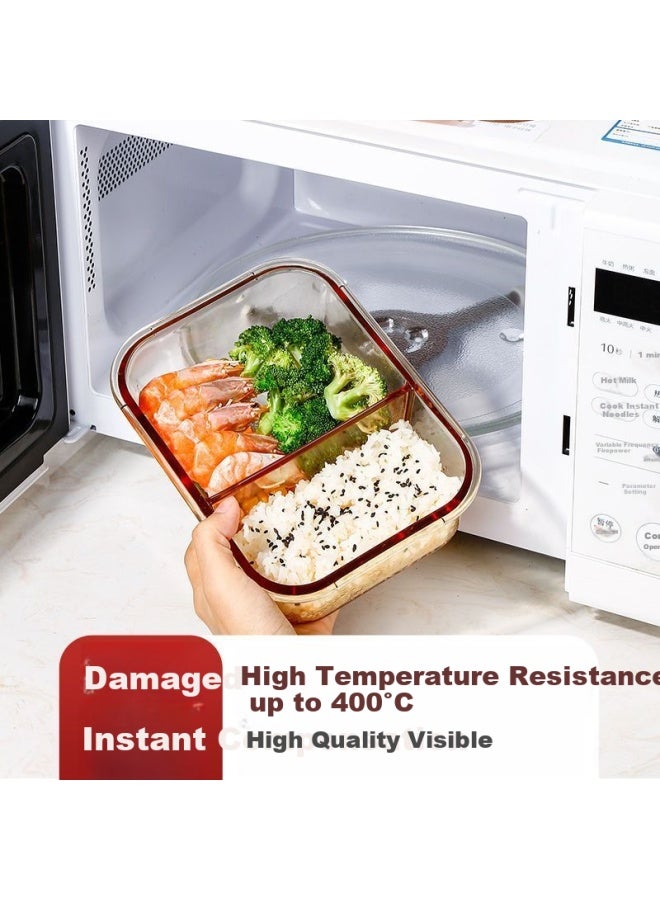Cilock Xile Kuo Heat-resistant Glass Food Storage Container, Microwave-safe Lunch Box, Large Capacity Meal Box For Office Workers, Amber Three-compartment + Round + Bag - Image 1