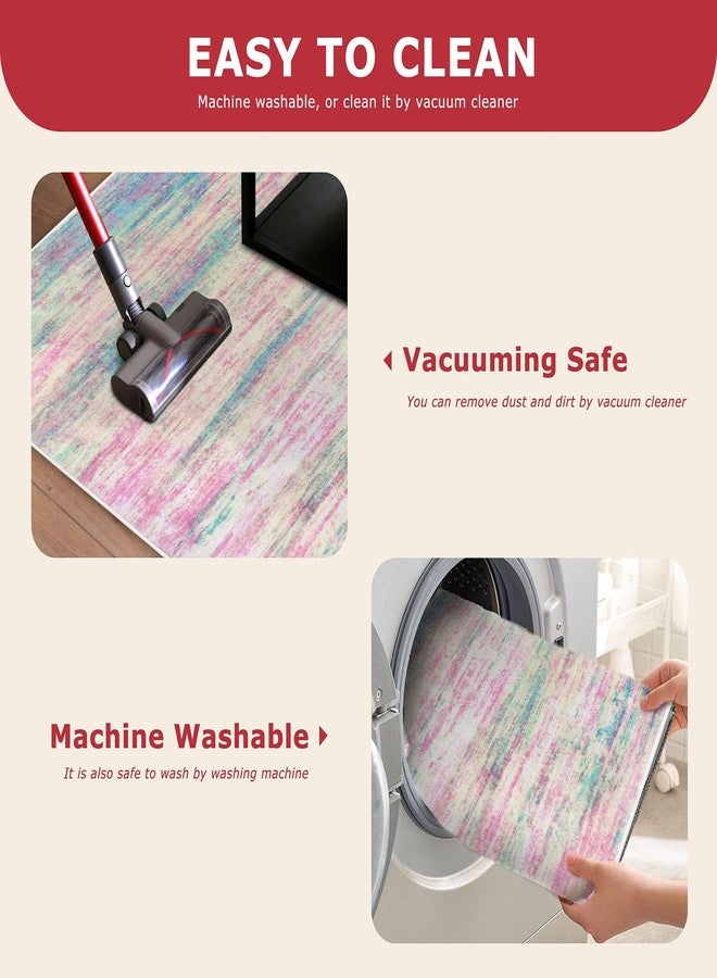KOZYFLY Modern Abstract Small Area Rugs 2x3, Washable Indoor Front Door Mat Non-Slip Soft Small Bathroom Rug, Entryway Rugs Abstract Print Faux Wool Doormat Kitchen Mats, Multi Pink - Image 5