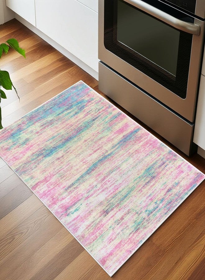 KOZYFLY Modern Abstract Small Area Rugs 2x3, Washable Indoor Front Door Mat Non-Slip Soft Small Bathroom Rug, Entryway Rugs Abstract Print Faux Wool Doormat Kitchen Mats, Multi Pink - Image 2