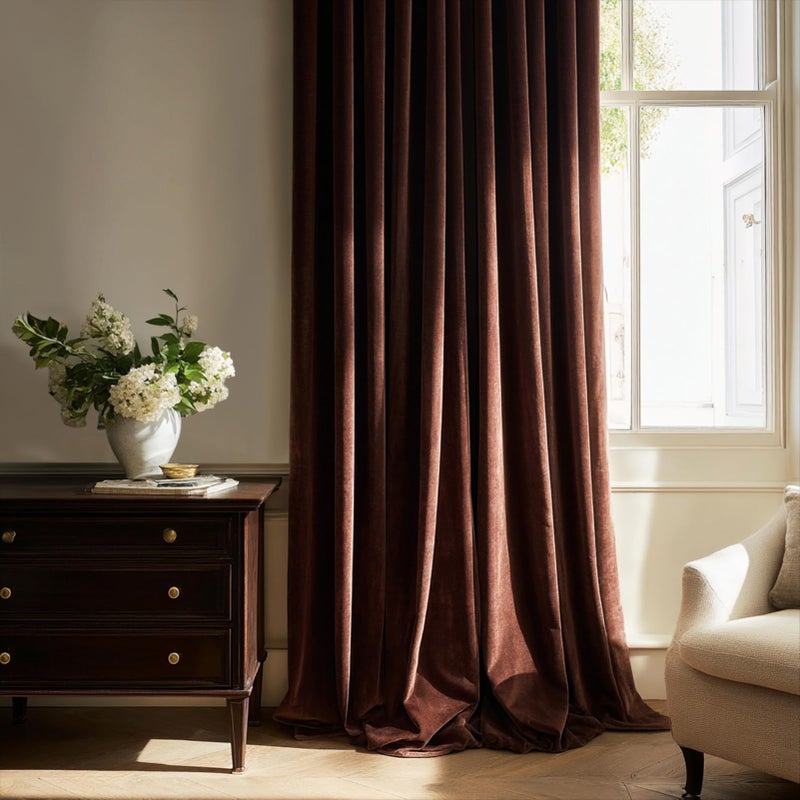 Drapenova Dark Brown Velvet Curtains 84 Inches Long for Living Room Bedroom Tan Luxury Vintage Pinch Pleat Blackout Thermal Insulated Curtain Drapes Super Soft Velvet Window Treatment,Tan(2 Panels,40 x 84) - Image 2