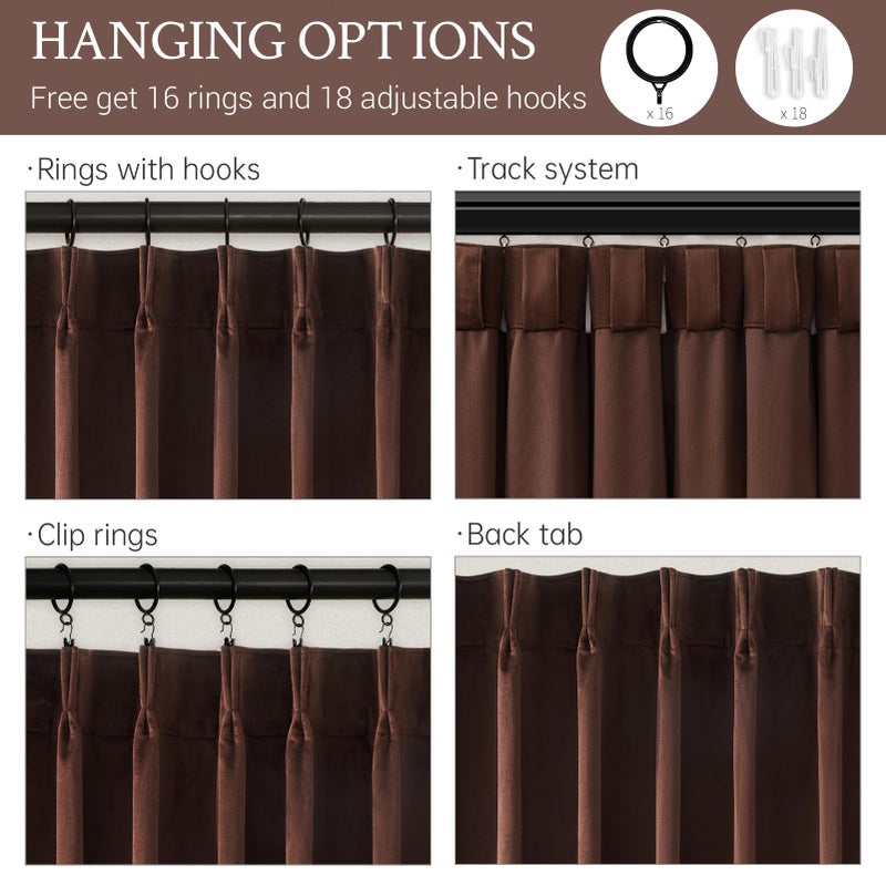 Drapenova Dark Brown Velvet Curtains 84 Inches Long for Living Room Bedroom Tan Luxury Vintage Pinch Pleat Blackout Thermal Insulated Curtain Drapes Super Soft Velvet Window Treatment,Tan(2 Panels,40 x 84) - Image 4