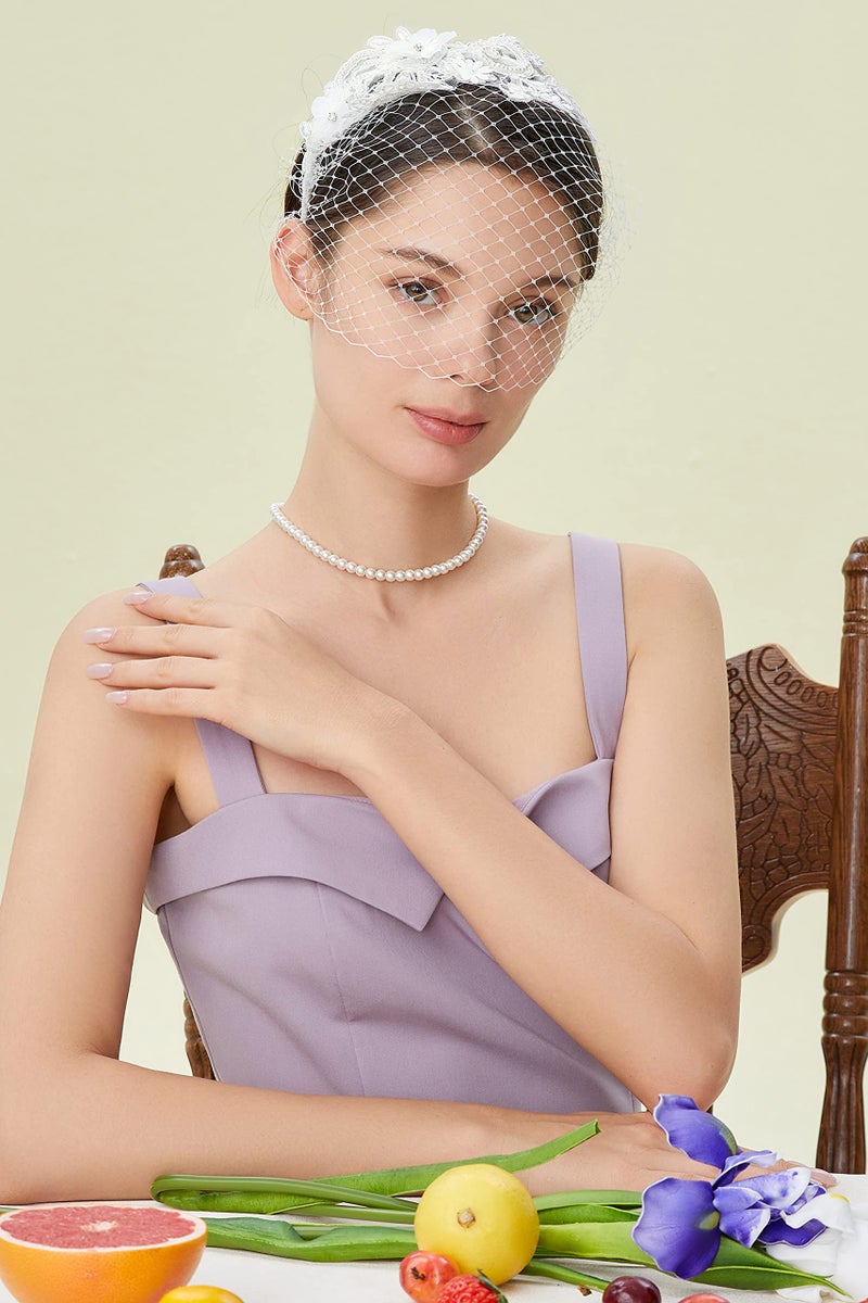 BABEYOND طرحة زفاف BABEYOND مع مشبك رأس من الدانتيل والشبك وزهور حفلات الشاي وقبعات الجنازات للنساء - Image 4