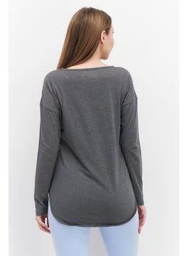 Eddie Bauer Women Round Neck Long Sleeve Plain T Shirt, Grey  - Image 2