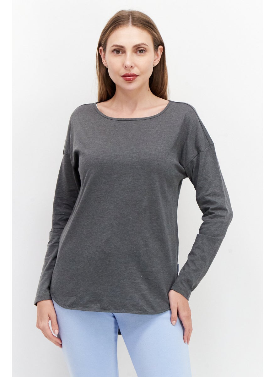 Eddie Bauer Women Round Neck Long Sleeve Plain T Shirt, Grey  - Image 1
