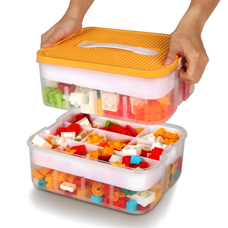 WillingHeart Kids Toys Storage Organizer for Lego Clear Building Blocks Container Box with Baseplate Lids 2 Layers Stackable Playroom Organization Bin Portable Drawers Bricks Puzzle Board Craft Compartments Case - Image 2