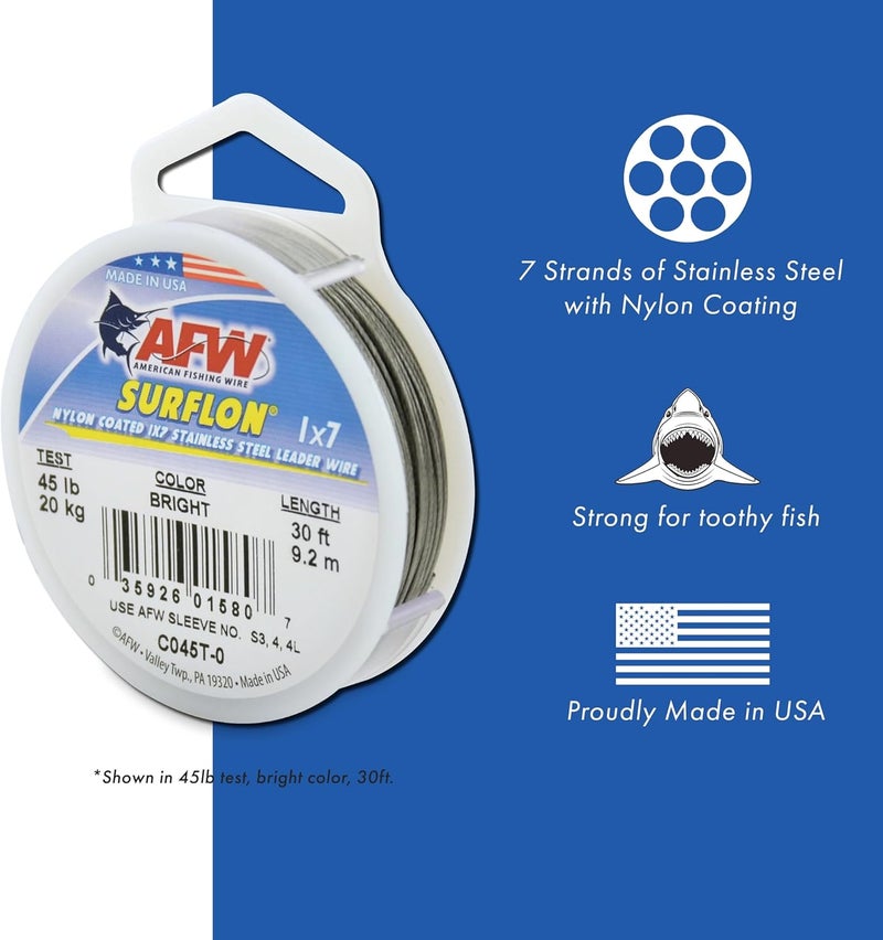 AFW American Fishing Wire Surflon Nylon Coated 1x7 Stainless Steel Leader Wire - Fishing Leader Line for Saltwater, 10lb Test - 250lb Test in Bright, Black, Camo in 30ft, 100ft, 300ft and 1,000ft Lengths - Image 2