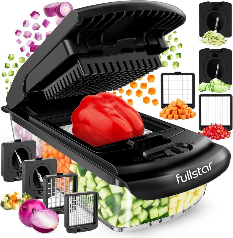 Fullstar Vegetable Chopper - Spiralizer Vegetable Slicer - Onion Chopper with Container - Pro Food Chopper - Black Slicer Dicer Cutter - 4 Blades - Image 1