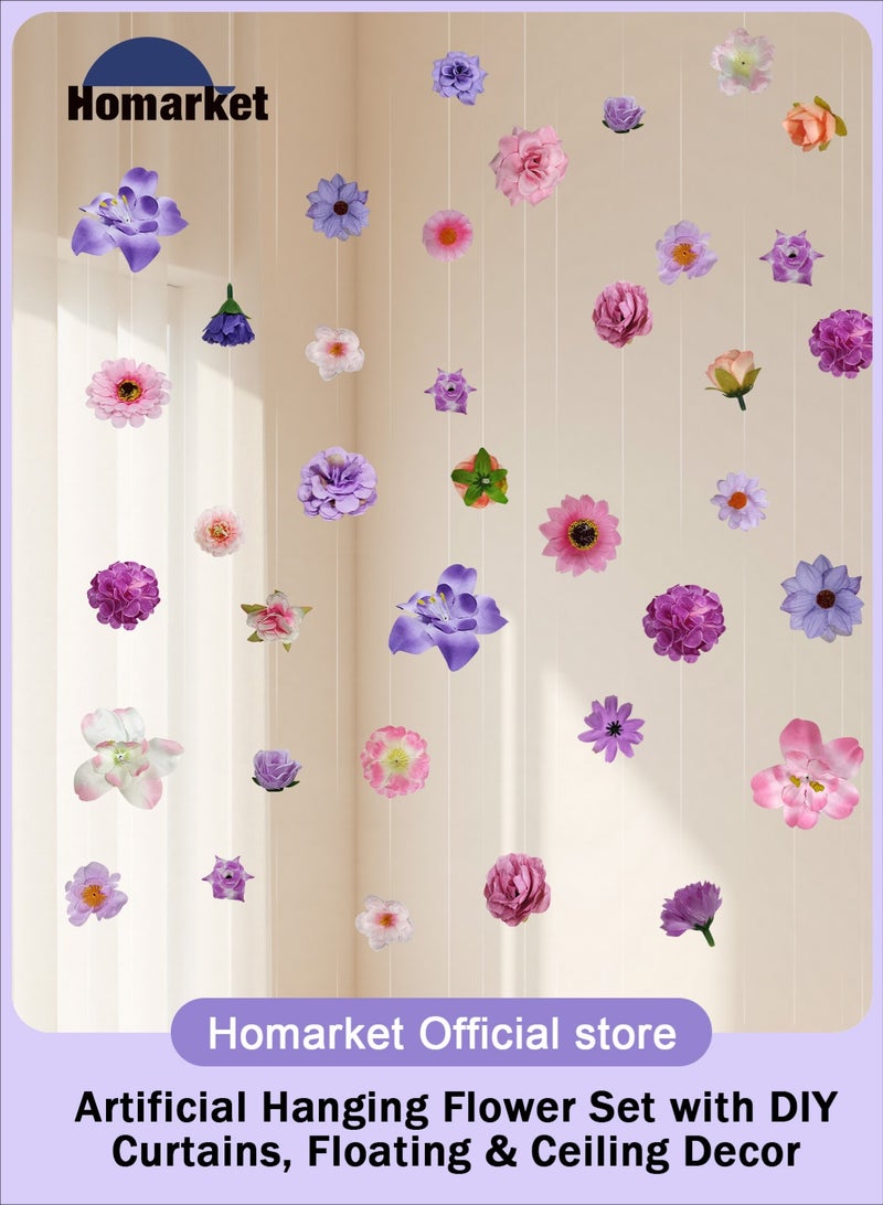 HomarKet 52PCS Artificial Hanging Flower Set with DIY Curtains, Floating & Ceiling Decor for Birthday and Wedding Parties - Image 1