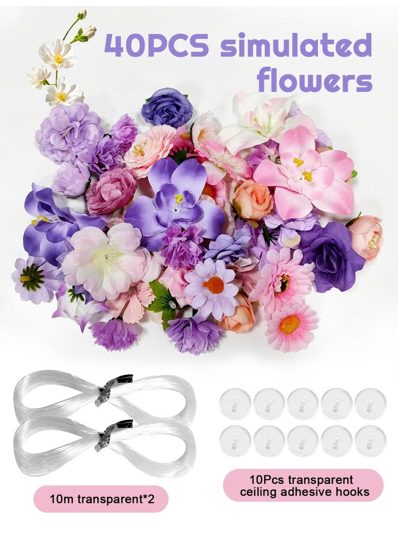 HomarKet 52PCS Artificial Hanging Flower Set with DIY Curtains, Floating & Ceiling Decor for Birthday and Wedding Parties - Image 2