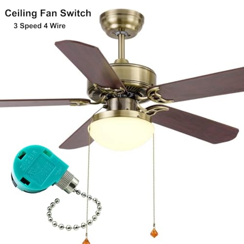 PaeorRorL Ceiling Fan Switch 3 Speed 4 Wire Zing Ear ZE 268S6 Pull Chain Switch Control Replacement for Ceiling Fans,Wall Lamps,Cabinet Light (Nickel Pull Chain) - Image 5