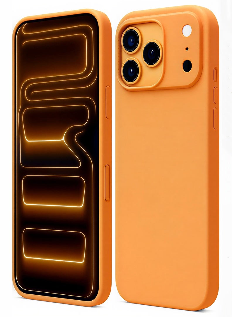 رفع القضية متوافق مع غطاء هاتف آيفون 17 برو ماكس، مصنوع من السيليكون السائل الناعم عالي الجودة [بطانة من الألياف الدقيقة المقاومة للخدش] غطاء هاتف رفيع مقاوم للصدمات، لون برتقالي - Image 1