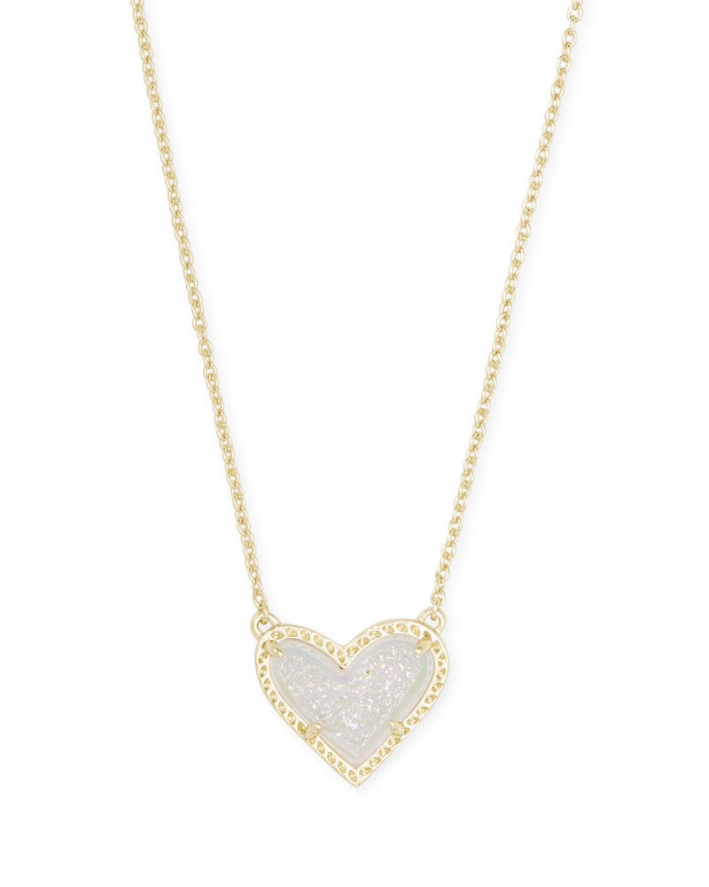 Kendra Scott Ari Heart Adjustable Length Pendant Necklace for Women, Fashion Jewelry, 14k Gold-Plated, Iridescent Drusy - Image 1