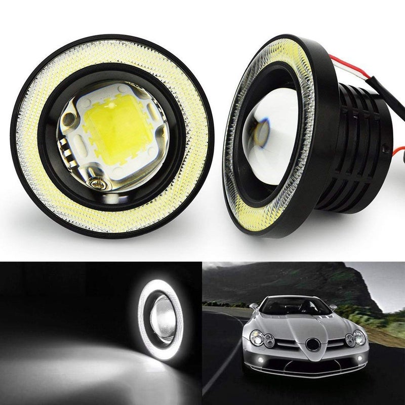 مصابيح ضباب دائرية COB LED بيضاء باردة 35 واط من SOCALLED مع حلقة هالة أنجل آي حزمة من 2