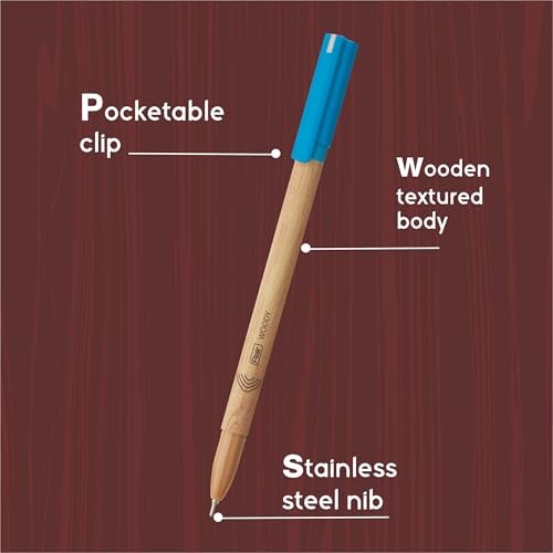 FLAIR Woody 0.7mm Ball Pen Blister Pack | Attractive Woody Design | Smooth Ink Flow System With Low-Viscosity Ink | Smudge Free Writing | Blue Ink, Pack of 10 Pens - Image 5