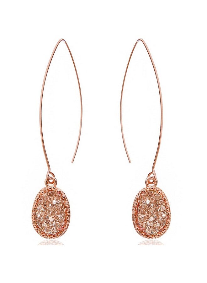 Humble Chic NY Rose Gold Earrings For Women Boho Earrings For Women Dangling Rose Gold Threader Earrings Rose Gold Earrings For Women Dangling Rose Gold Tone Simulated Druzy Threader Earrings For Women Trendy - Image 1