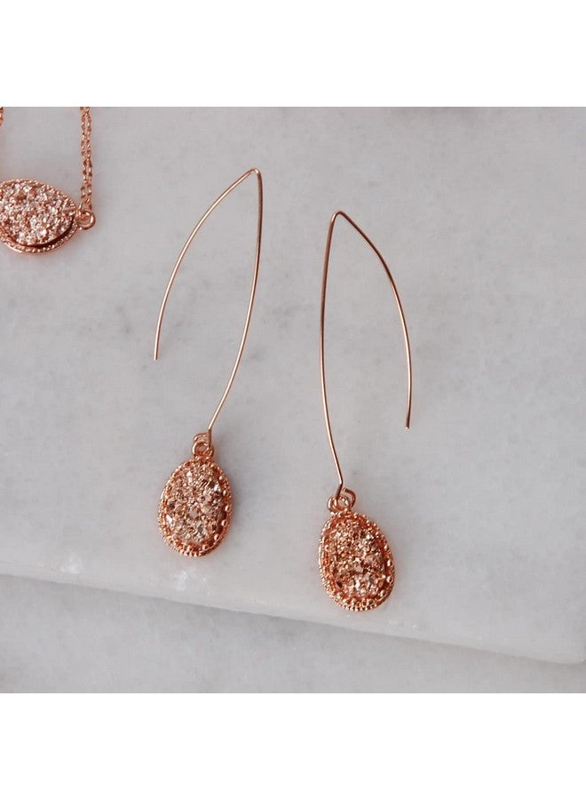 Humble Chic NY Rose Gold Earrings For Women Boho Earrings For Women Dangling Rose Gold Threader Earrings Rose Gold Earrings For Women Dangling Rose Gold Tone Simulated Druzy Threader Earrings For Women Trendy - Image 3