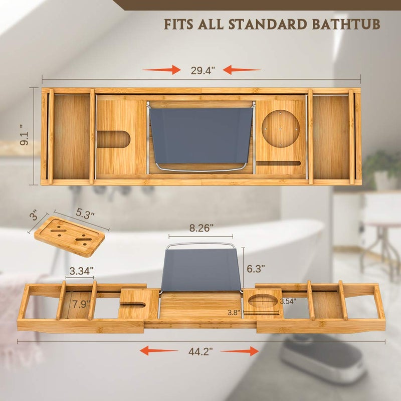 Bamfan Bath Caddy Tray for Bathtub - Bamboo Adjustable Organizer Tray for Bathroom with Free Soap Dish Suitable for Luxury Spa or Reading - Image 5