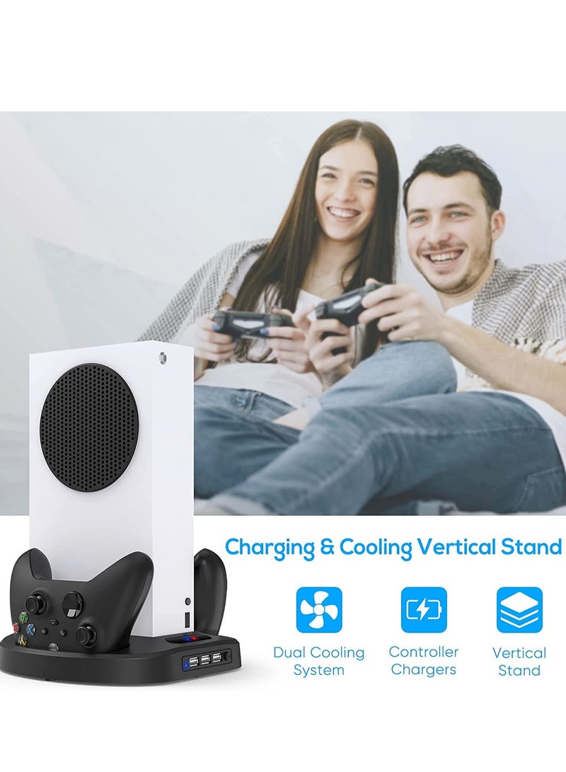 KASTWAVE Vertical Charging Stand for Xbox Series S Controllers with Cooling Fan, Charging Station Dock with Dual Controller Charger Ports LED Indicator 3 USB Hubs - Image 2