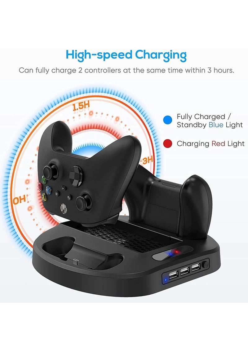 KASTWAVE Vertical Charging Stand for Xbox Series S Controllers with Cooling Fan, Charging Station Dock with Dual Controller Charger Ports LED Indicator 3 USB Hubs - Image 5
