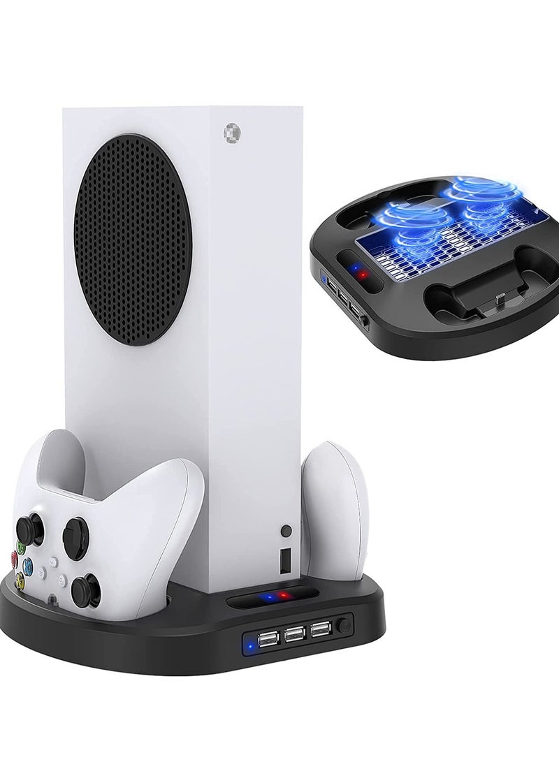 KASTWAVE Vertical Charging Stand for Xbox Series S Controllers with Cooling Fan, Charging Station Dock with Dual Controller Charger Ports LED Indicator 3 USB Hubs - Image 1