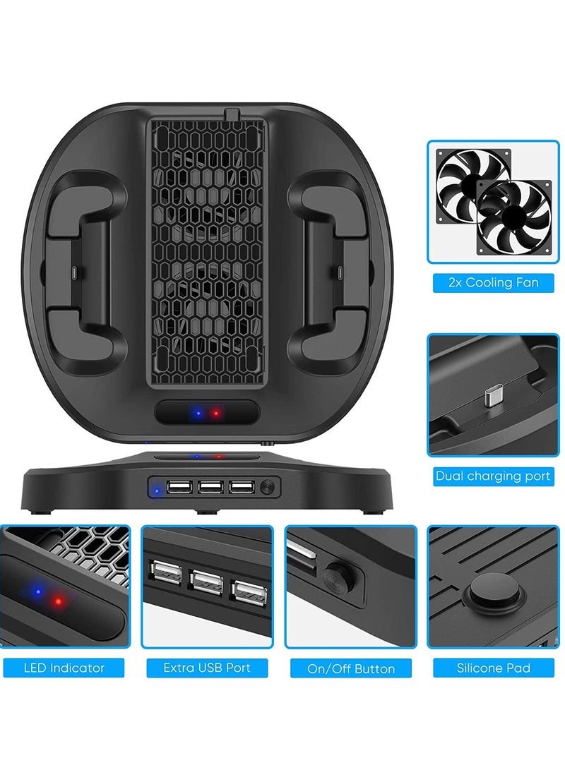 KASTWAVE Vertical Charging Stand for Xbox Series S Controllers with Cooling Fan, Charging Station Dock with Dual Controller Charger Ports LED Indicator 3 USB Hubs - Image 3