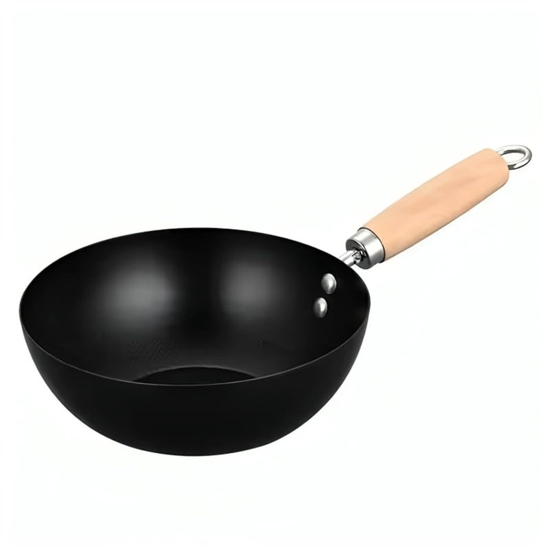 Gyanadh NonStick Fry Pan 37 CM Traditional Carbon with Wooden Handle HeatResistant Mini Padella StirFry Pan for Gas Electric Ceramic Stoves Perfect for Cooking Steaming Roasting - Image 1