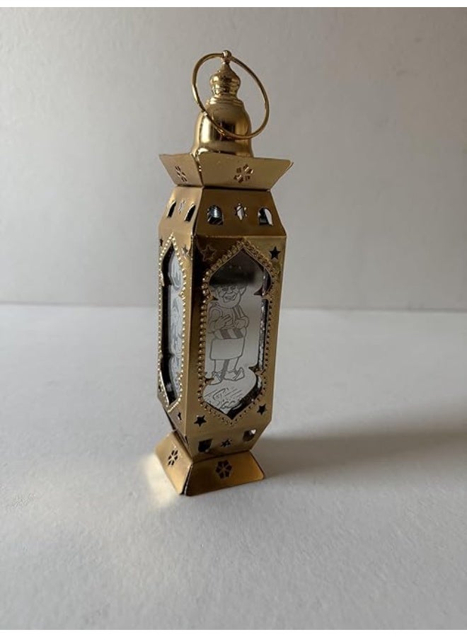 فانوس رمضان معدني مزخرف، فانوس ليد متغير اللون، لمسة نهائية ذهبية، تصميم قمر ونجوم - Image 3