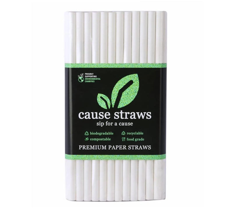 Cause Straws - Biodegradable Premium Drinking Straws | 100 Straws (8mm Wide) | White Colour | Best for Juice, Soft Drinks and Cocktails | Sip for A Cause | (8MM, White) - Image 1