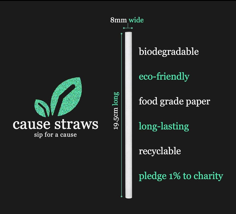 Cause Straws - Biodegradable Premium Drinking Straws | 100 Straws (8mm Wide) | White Colour | Best for Juice, Soft Drinks and Cocktails | Sip for A Cause | (8MM, White) - Image 2