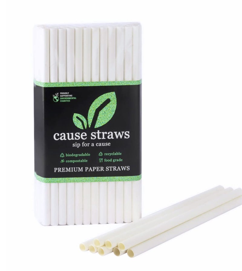 Cause Straws - Biodegradable Premium Drinking Straws | 100 Straws (8mm Wide) | White Colour | Best for Juice, Soft Drinks and Cocktails | Sip for A Cause | (8MM, White) - Image 3