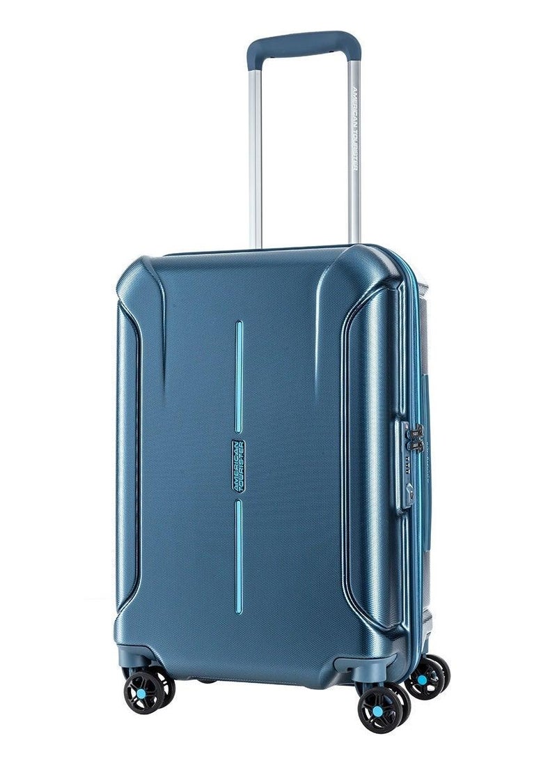 american tourister technum suitcase set of 3, cabin, medium & large (55 + 68 + 77 cm), 4 spinner wheels, hard top, polycarbonate, metallic blue|duosaf™ security zipper|dual tube pull handle|expandable - 3 years global warranty - Image 2