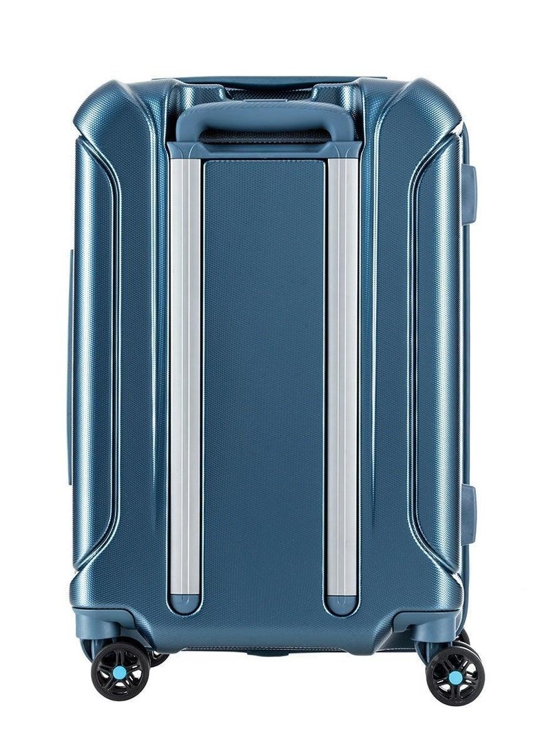 american tourister technum suitcase set of 3, cabin, medium & large (55 + 68 + 77 cm), 4 spinner wheels, hard top, polycarbonate, metallic blue|duosaf™ security zipper|dual tube pull handle|expandable - 3 years global warranty - Image 3