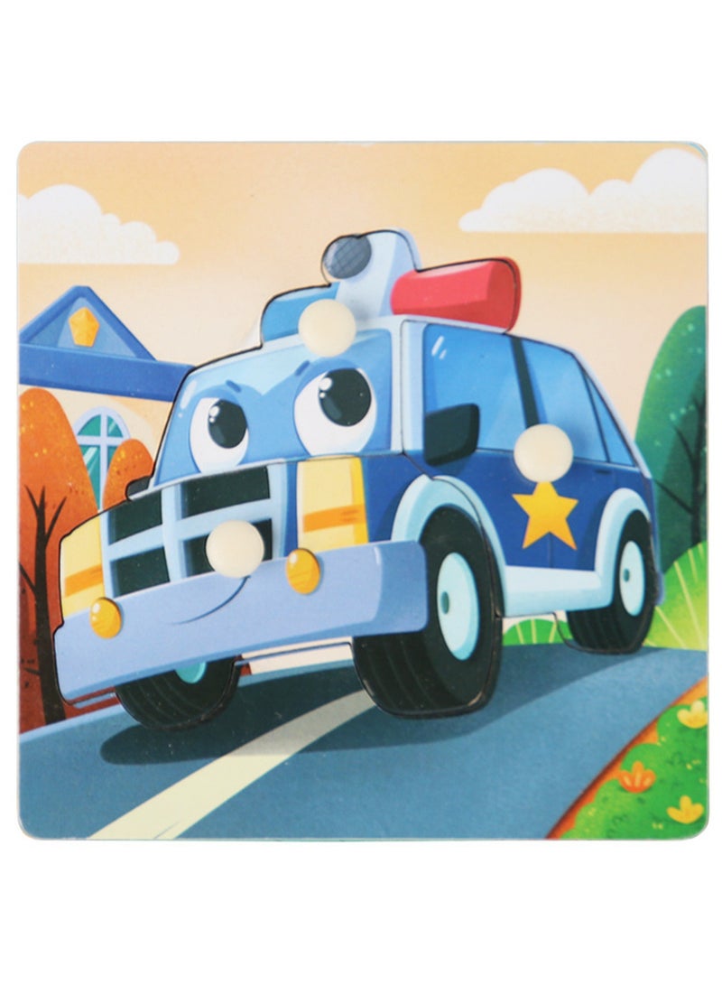 Children's Educational Wooden Cartoon Police Car Jigsaw Puzzles Suitable Gift Bag Pack - Image 1