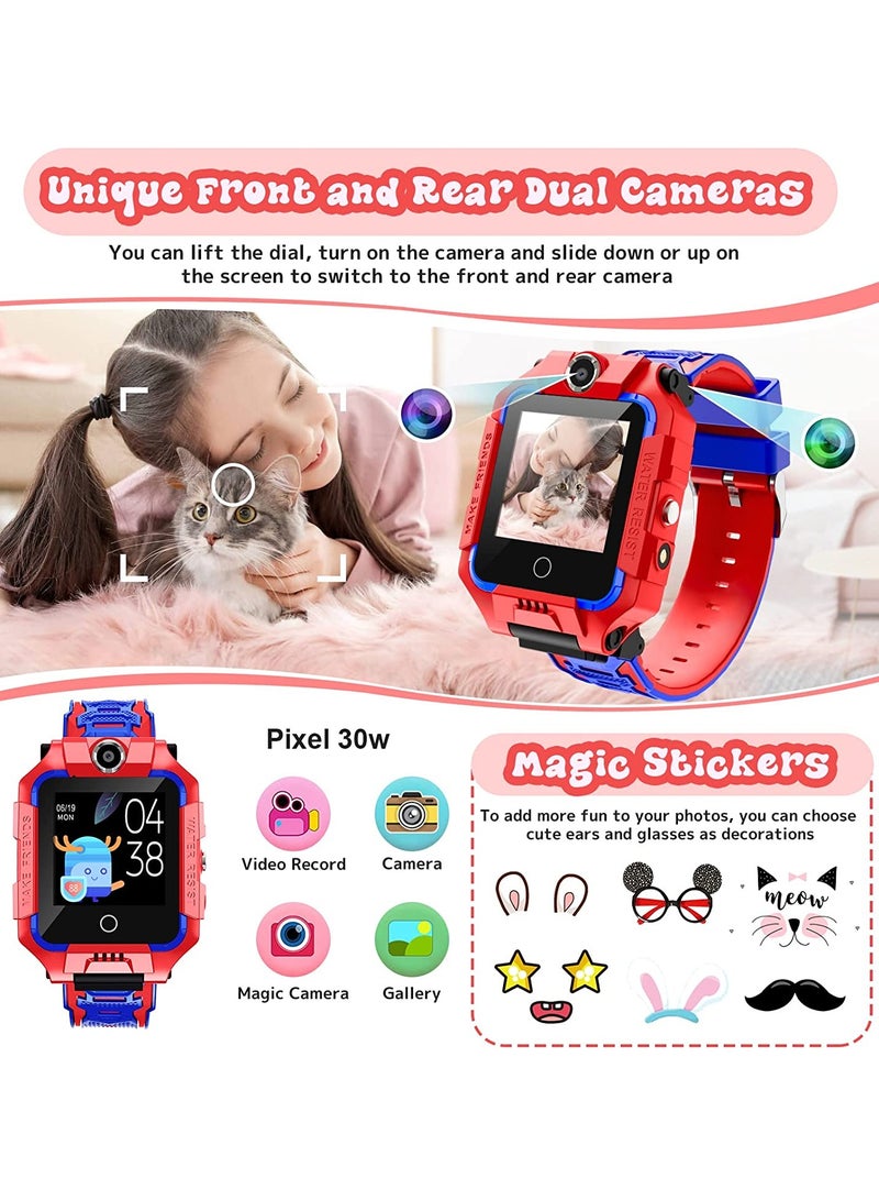 Smart Watch for Kids, 4G Liftable Waterproof Safe Smartwatch Phone with 360° Rotatable GPS Tracker Calling SOS Camera WiFi for Kids Children Students Ages 3-12 Birthday Gifts (Red) - Image 4