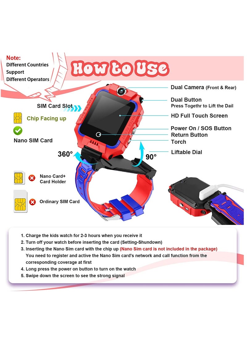 Smart Watch for Kids, 4G Liftable Waterproof Safe Smartwatch Phone with 360° Rotatable GPS Tracker Calling SOS Camera WiFi for Kids Children Students Ages 3-12 Birthday Gifts (Red) - Image 2