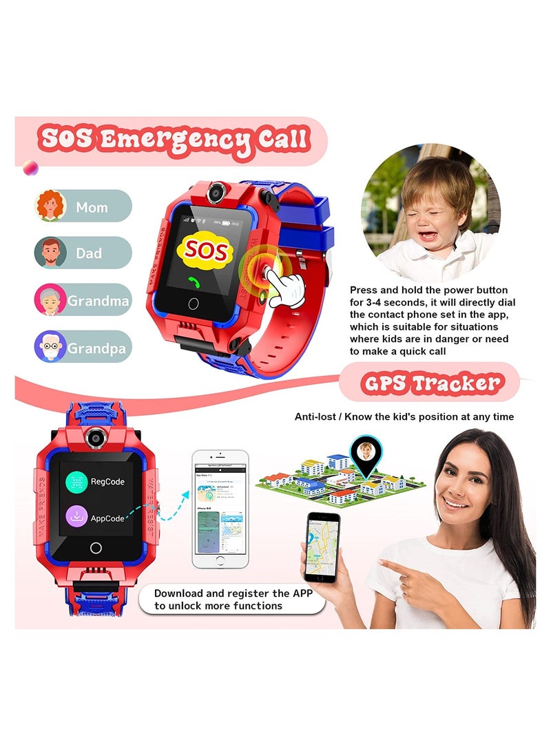 Smart Watch for Kids, 4G Liftable Waterproof Safe Smartwatch Phone with 360° Rotatable GPS Tracker Calling SOS Camera WiFi for Kids Children Students Ages 3-12 Birthday Gifts (Red) - Image 5