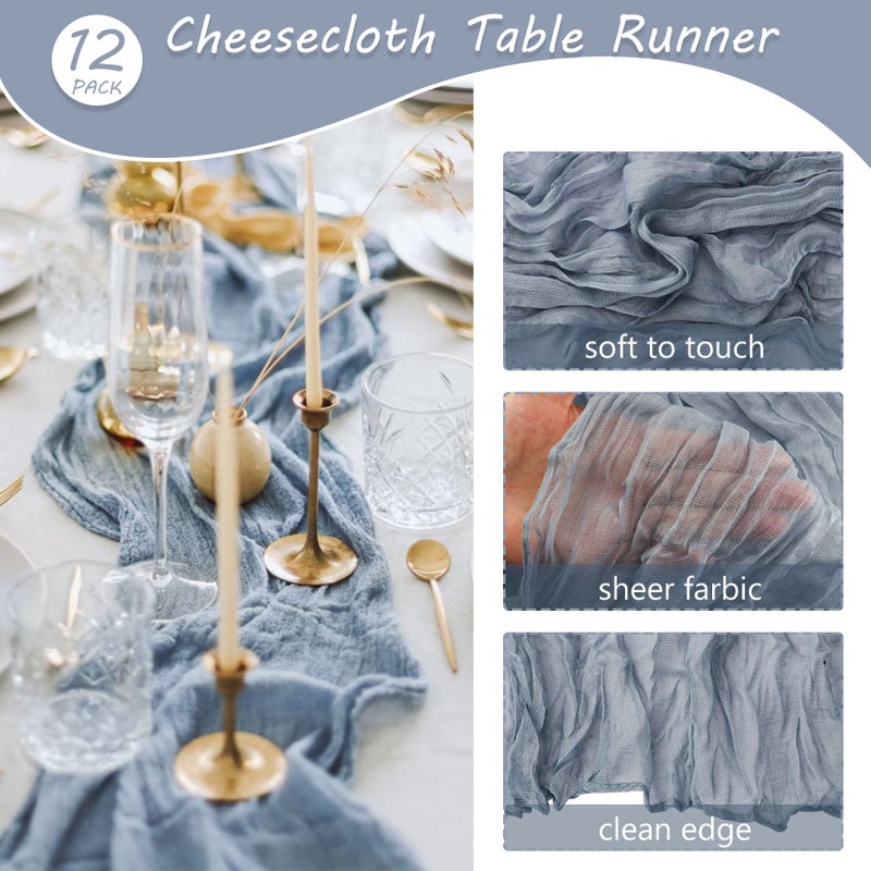 Fivenl 12 Pack 10Ft Cheesecloth Table Runner 35x120 Inch Boho Gauze Table Runner Rustic Cheese Cloth Long Romantic Table Runners for Wedding Bridal Shower Birthday Party Table Decor (Dusty Blue) - Image 4
