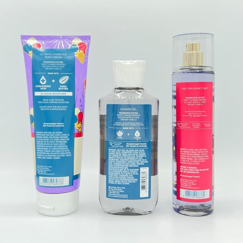 Berry Waffle Cone 8oz Body Cream 10oz Shower Gel and 8oz Fine Fragrance Mist 3Piece Bath and Body Bundle - Image 2
