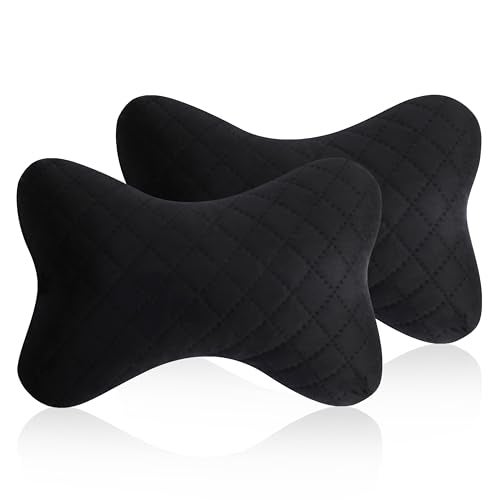 Yobbo Universal Car Neck Rest Headrest Pillow Soft Cushion Cervical Pain Relief Support with Adjustable Straps for All Cars Driving Seat Office Chair, Travel Pack of 2 (Black-Velvet) - Image 1