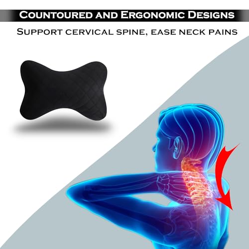 Yobbo Universal Car Neck Rest Headrest Pillow Soft Cushion Cervical Pain Relief Support with Adjustable Straps for All Cars Driving Seat Office Chair, Travel Pack of 2 (Black-Velvet) - Image 4
